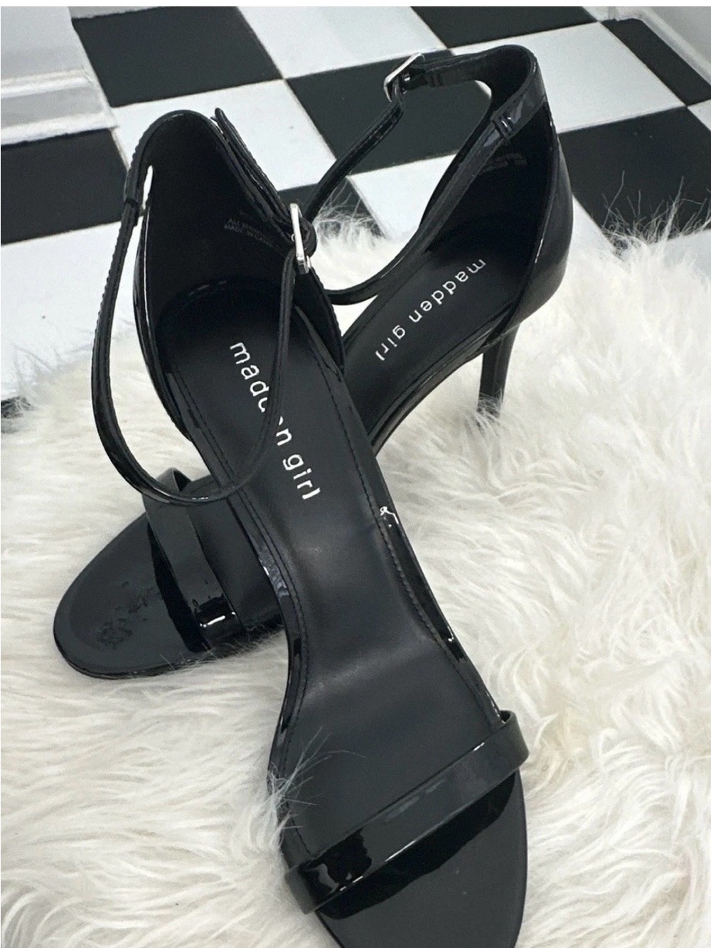 Madden Girl Black Patent Strappy Stiletto Heels